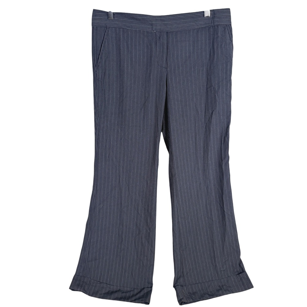Vintage Old Navy Wide Leg Pants Womens 12 Black Pinstripe Mid Rise Stretch NEW